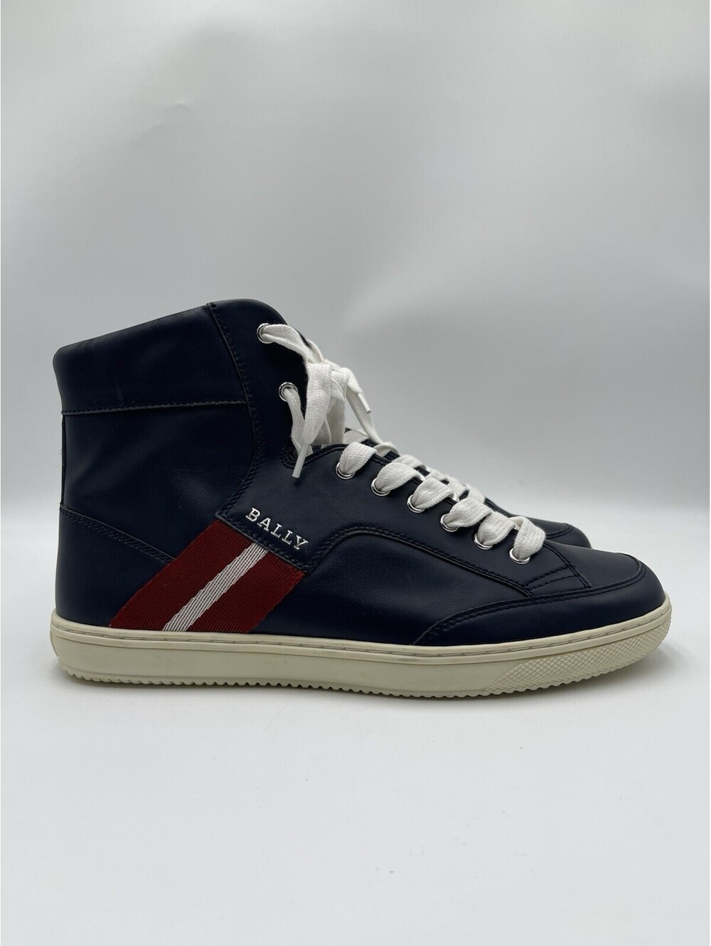 Bally Oldani Men's high-top leather sneaker in navy blue Size 10D